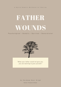 Book cover of 'Father Wounds' with a tree illustration and text on a beige background
