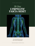 Book cover of '28-Day Lymphatic Fascia Reset' with a human body illustration on a green and white background.